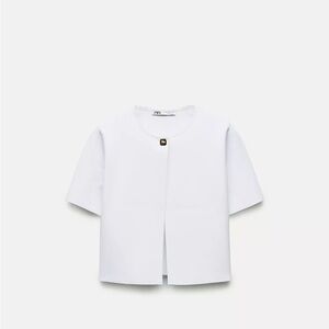 Knit Crop Top & Short Sleeve Shirt Set with Metal Clasp